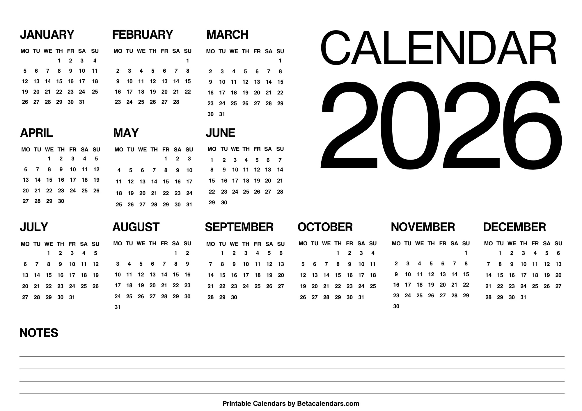 2026 Calendar - Beta Calendars with November 2026 To March 2026 Calendar