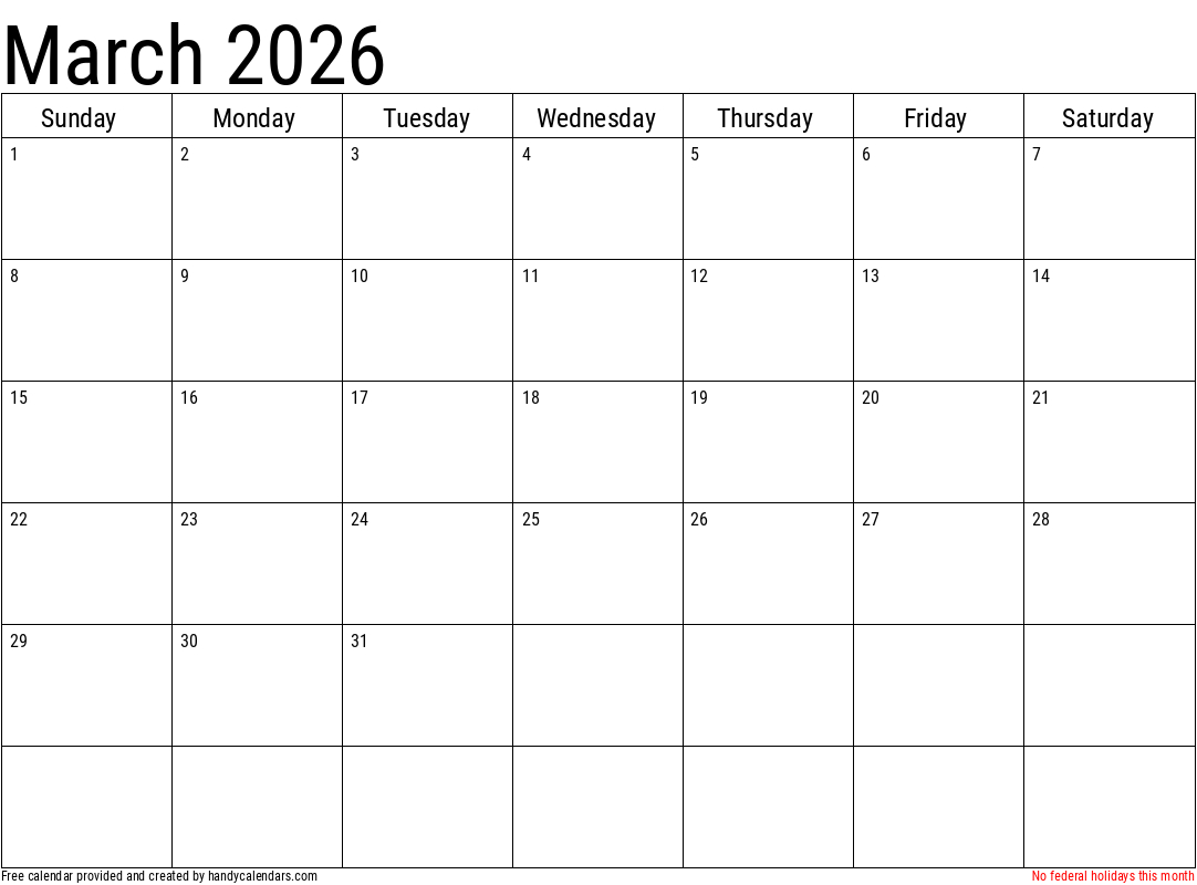2026 March Calendars - Handy Calendars for March 2026 Calendar