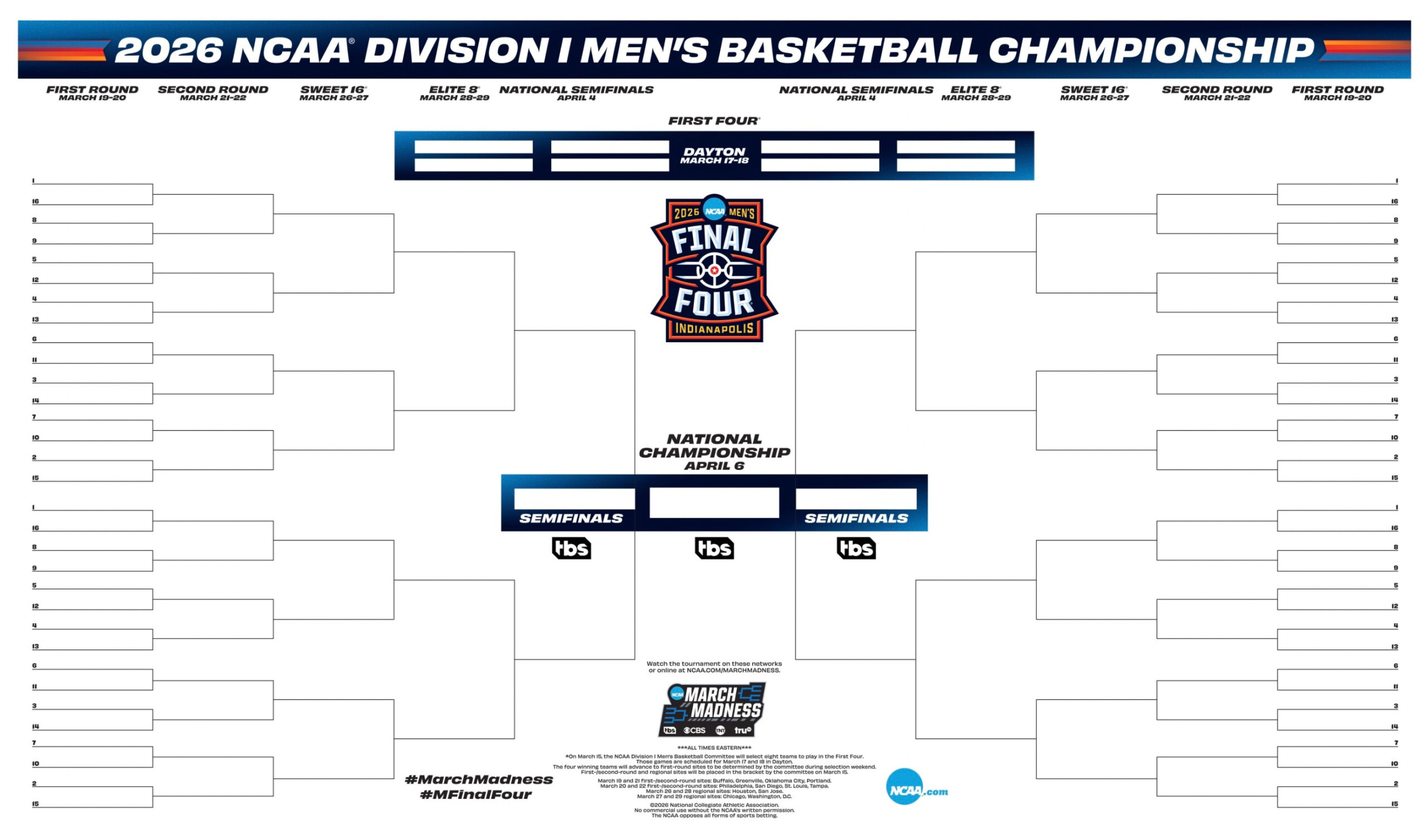 2026 Ncaa Tournament Printable Bracket, Schedule For March Madness inside March Madness 2026 Calendar