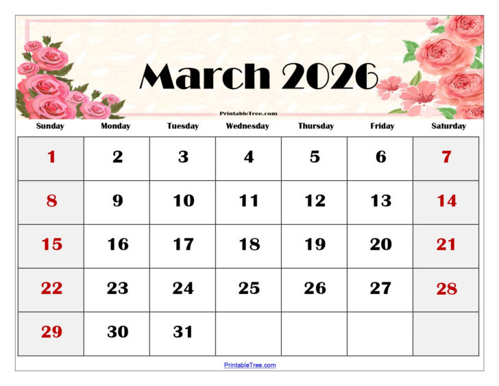 March Calendar 2026 with Holidays Printable March Calendar 2026 with Holidays Printable