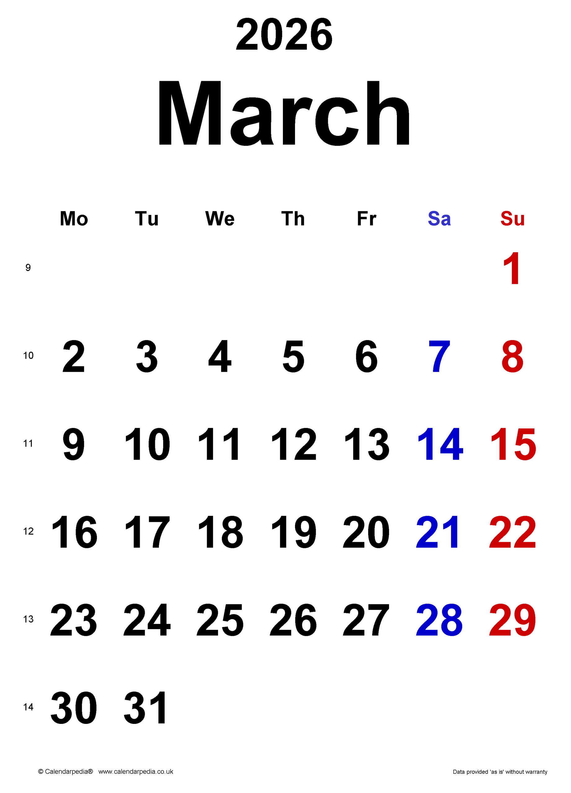 Calendar March 2026 Uk With Pdf, Excel And Word Templates pertaining to March Calendar 2026 Uk