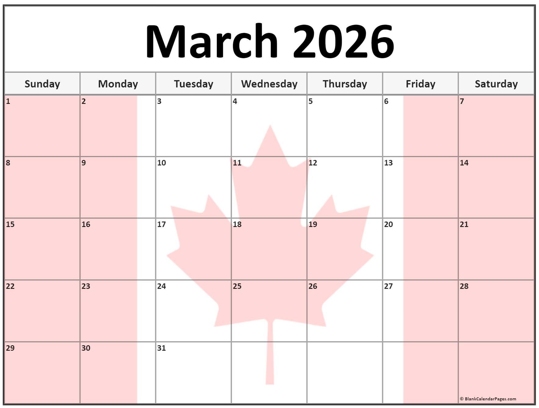 Collection Of March 2026 Photo Calendars With Image Filters. in March Calendar 2026 Canada