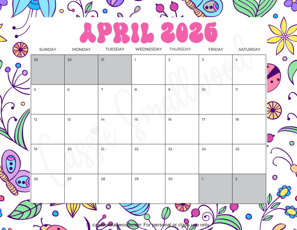 Cute Free Printable 2026 Monthly Calendar (Blank &amp;amp; With Holidays with Printable Calendar April 2024 to March 2026
