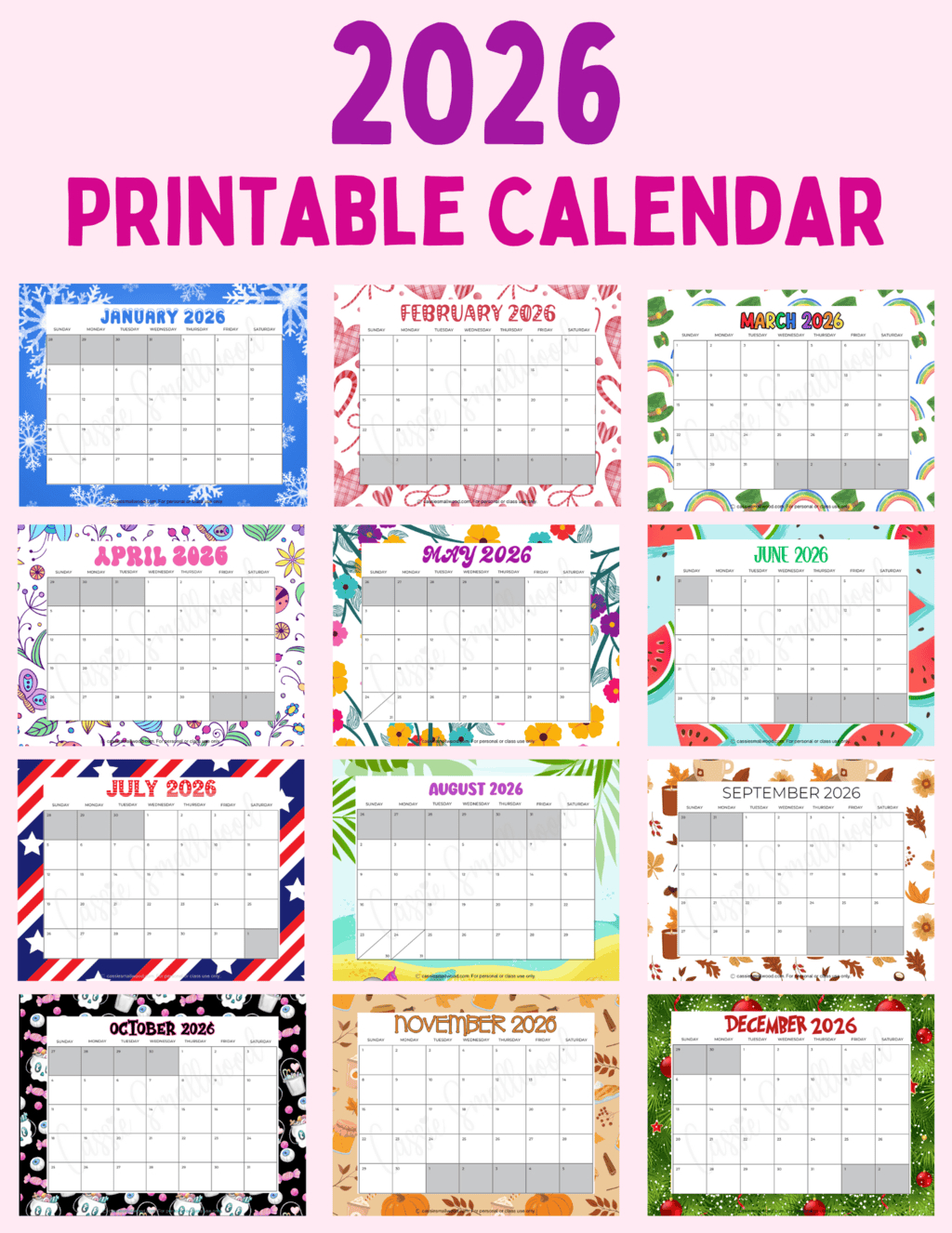 Cute Free Printable 2026 Monthly Calendar (Blank &amp;amp; With Holidays within February March April May 2026 Calendar
