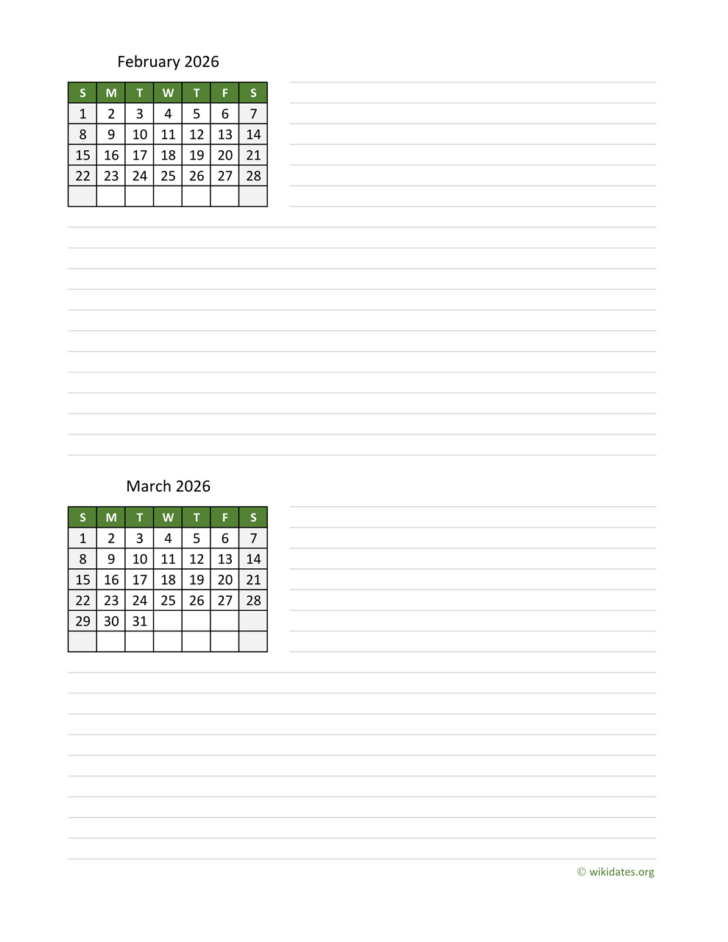 February and March 2026 Printable Calendar February and March 2026 Printable Calendar