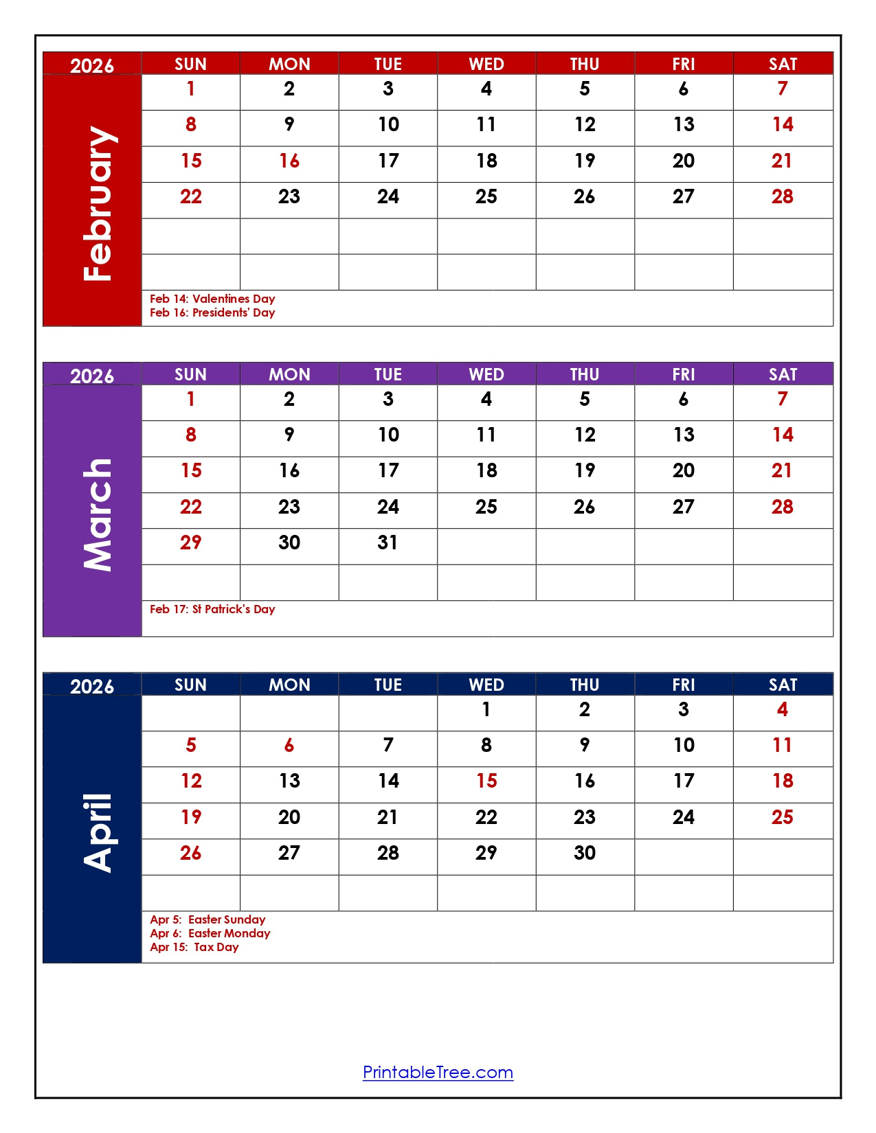 February To April 2026 Calendar | Three Month Calendar regarding Feb March April 2026 Calendar
