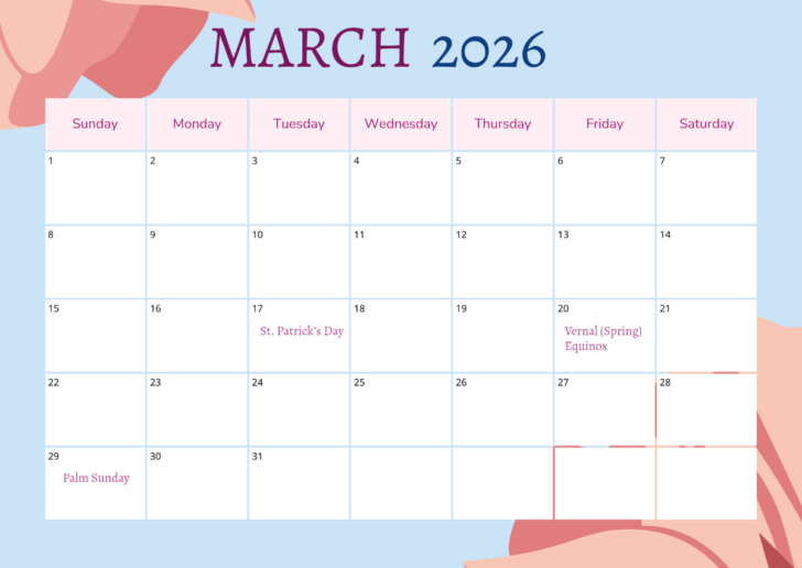 March Calendar 2026 with Holidays March Calendar 2026 with Holidays