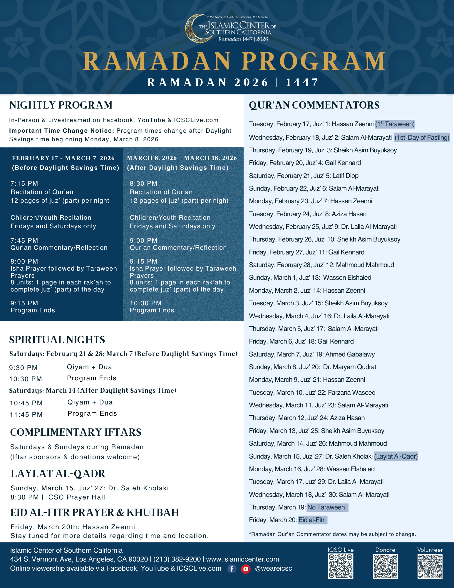 Icsc Ramadan 2026 | 1447 - Islamic Center Of Southern California in Ramadan 2026 Calendar Los Angeles