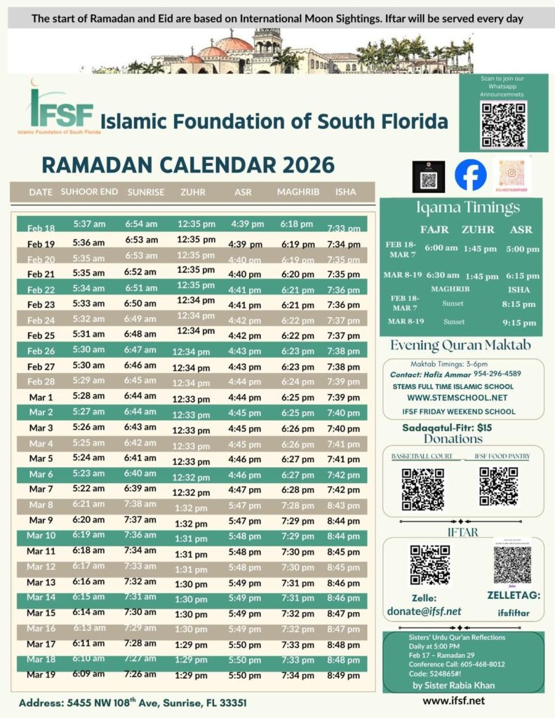 Ifsf – The Islamic Foundation Of South Florida with Ramadan Calendar 2026 Florida