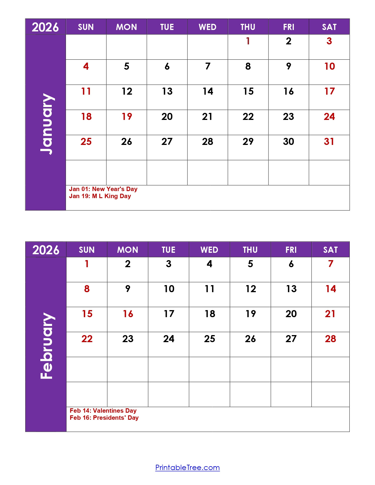 January And February 2026 Calendar Printable Pdf | 2 Month with January February March 2026 Calendar