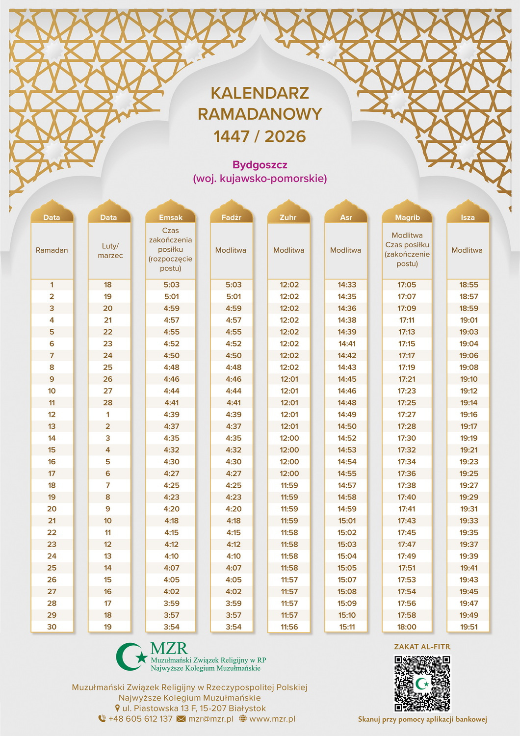 Kalendarz Muzułmański – Ramadan 2026 – Muzułmański Związek inside Ramadan 2026 Calendar Nyc