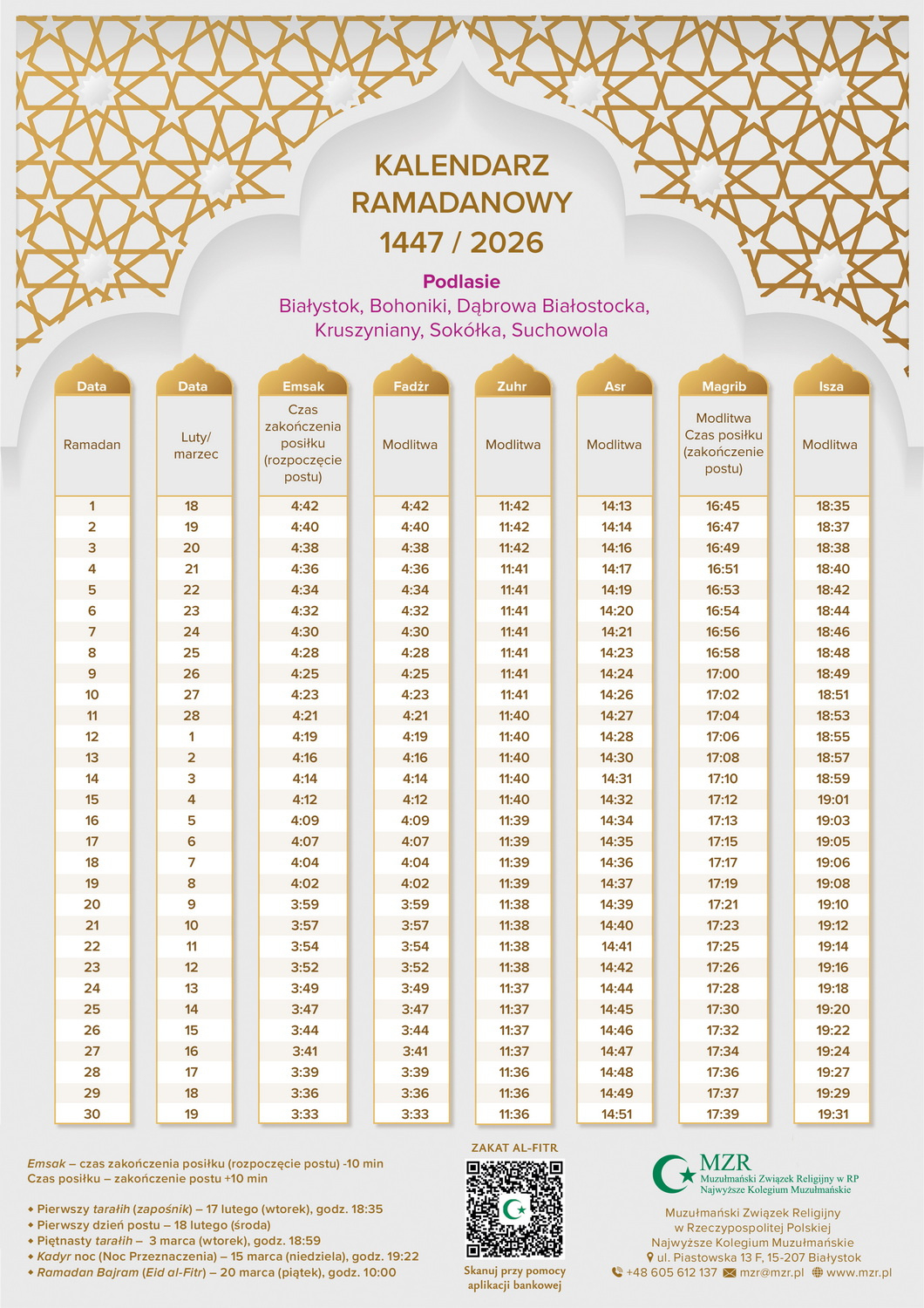 Kalendarz Muzułmański – Ramadan 2026 – Muzułmański Związek within Ramadan Calendar 2026 Nyc