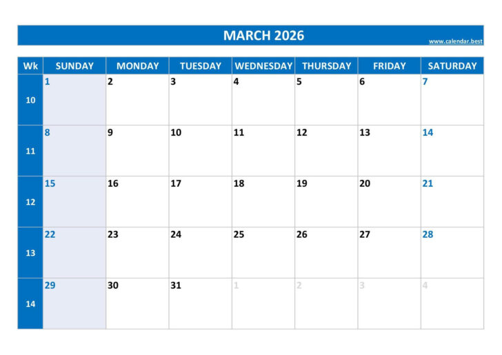 Free Printable Calendar For March 2026