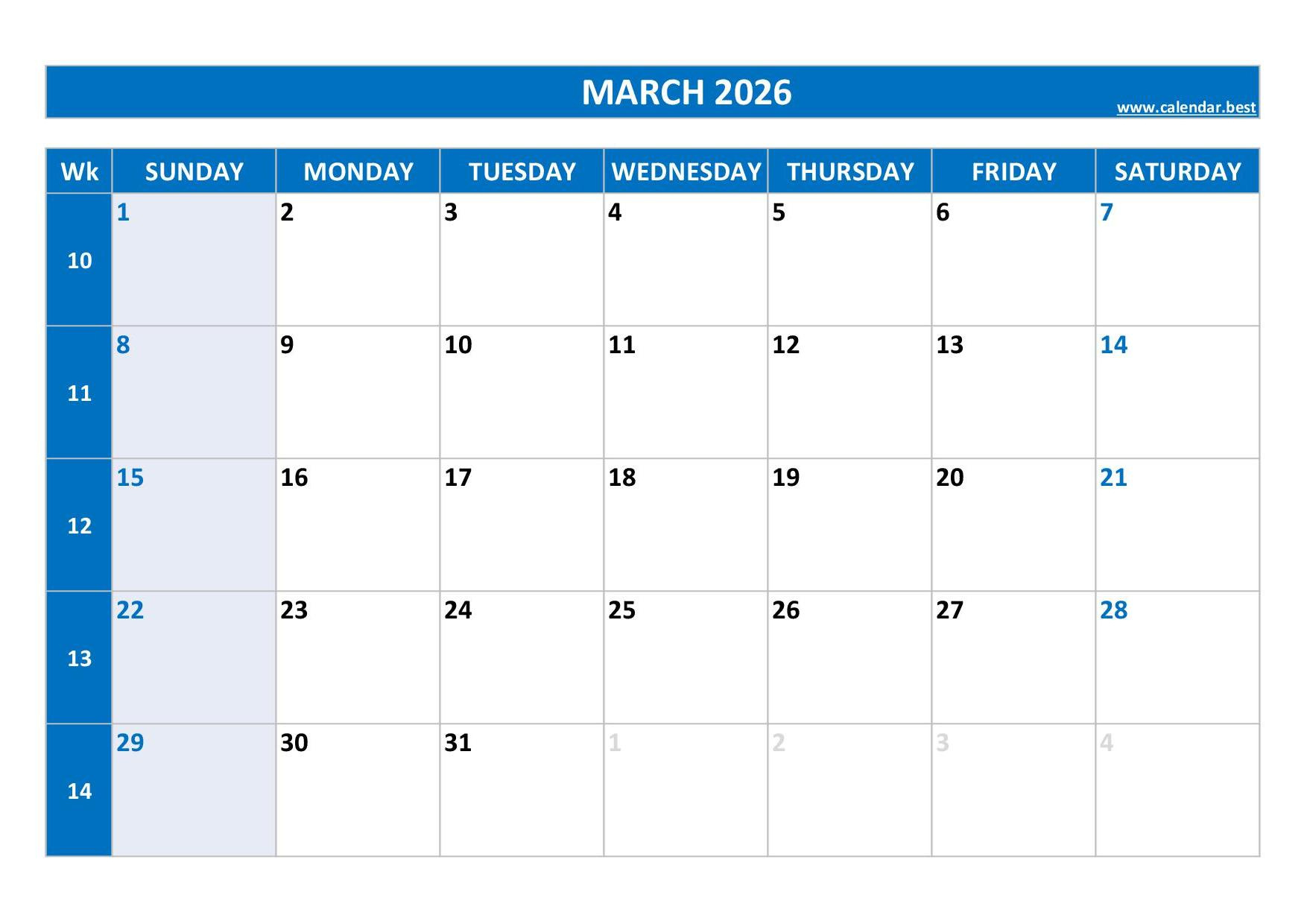 March 2026 Calendar -Calendar.best with Free Printable Calendar For March 2026
