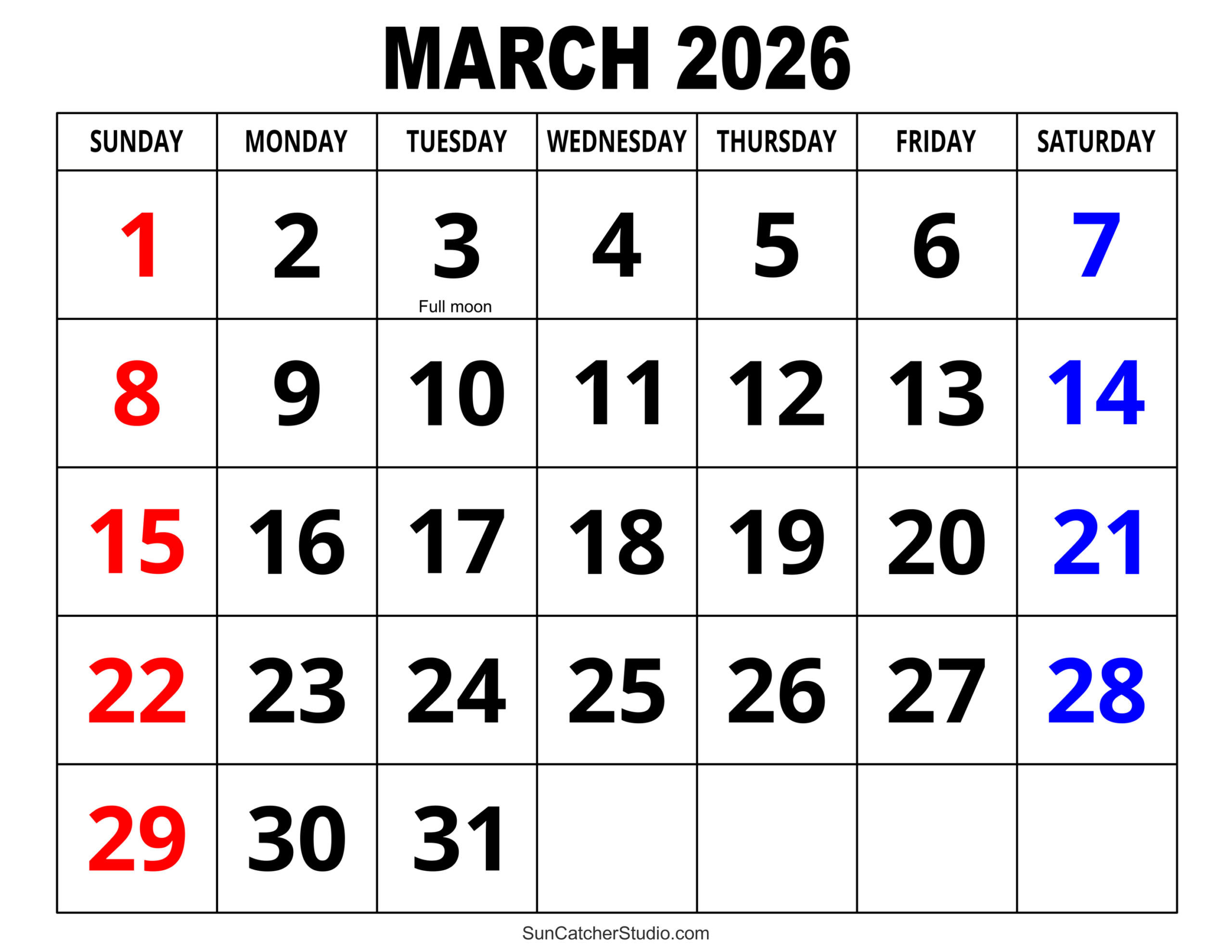 March 2026 Calendar (Free Printable) – Free Printables, Lettering inside Calendar of 2026 March