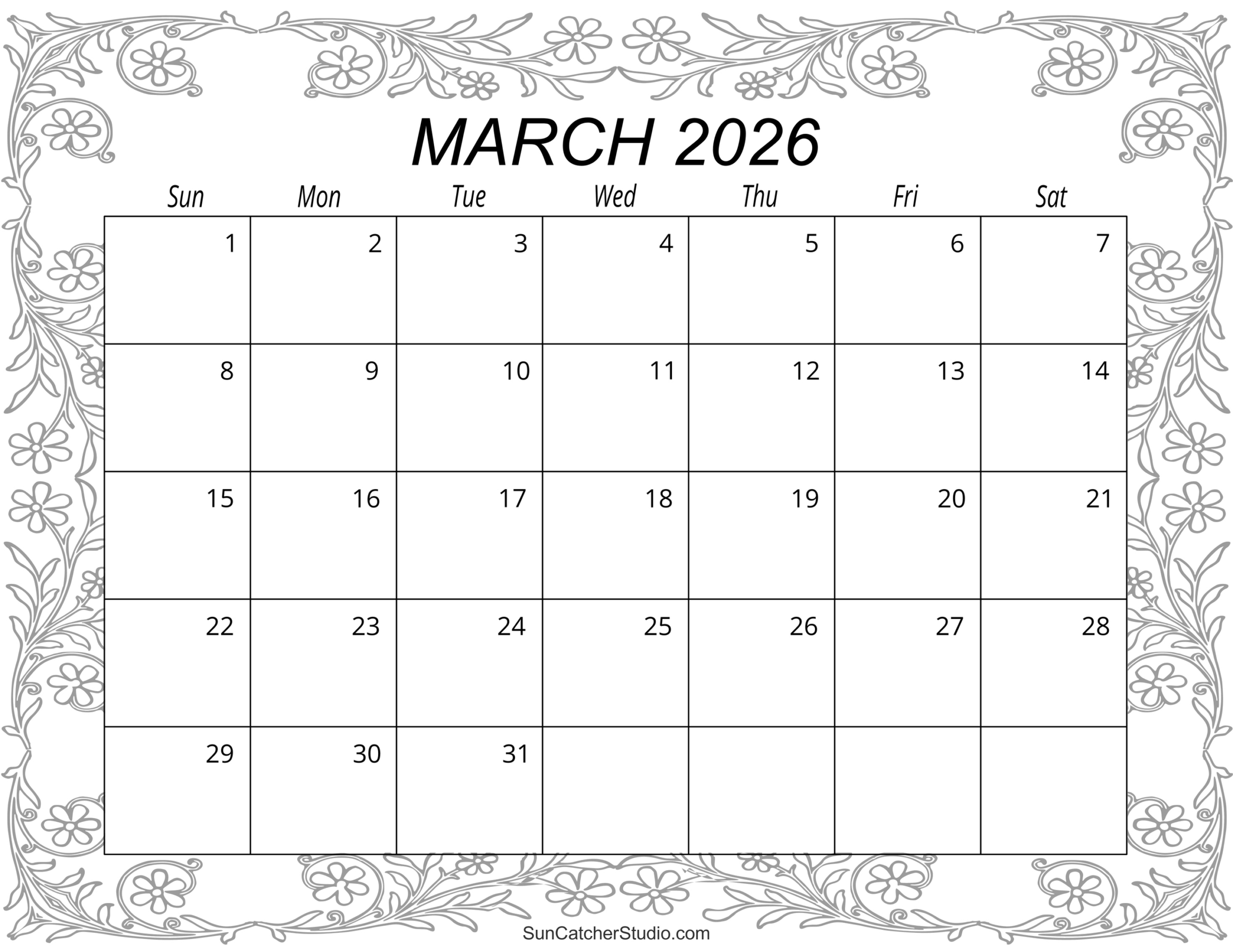March 2026 Calendar (Free Printable) – Free Printables, Lettering intended for March Month Calendar Printable 2026