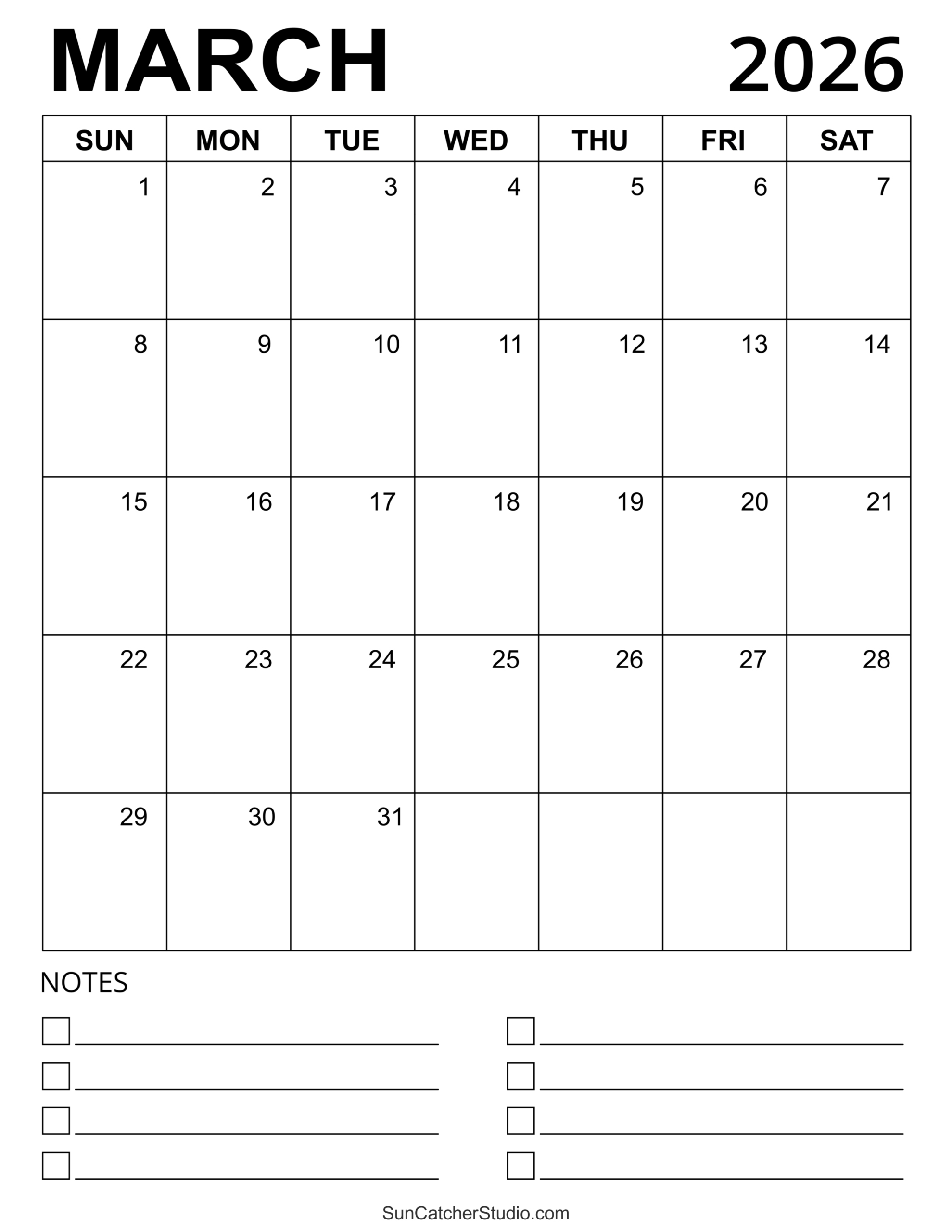 March 2026 Calendar (Free Printable) – Free Printables, Lettering throughout March 2026 Blank Calendar Printable Free