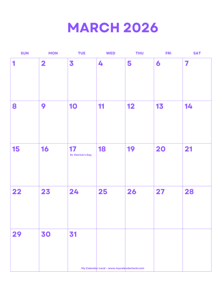 March 2026 Calendar Printable Vertical