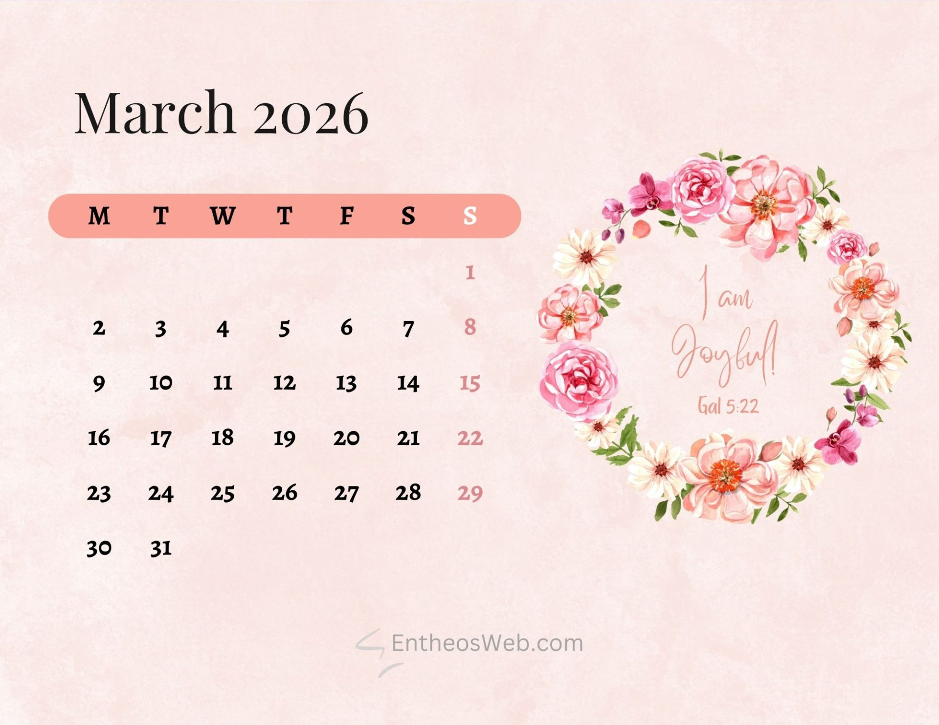 March 2026 Calendar Printables » Entheosweb with March 2026 Calendar Desktop Wallpaper