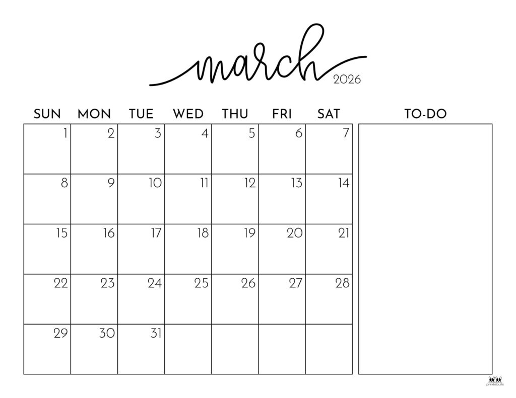 March 2026 Calendars - 150 Free Printables | Printabulls inside March 2026 Calendar Printable Cute