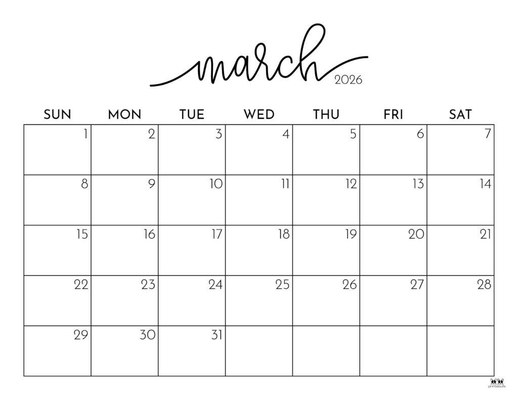 March 2026 Calendars - 150 Free Printables | Printabulls intended for Blank Calendar March 2026 Free Printable