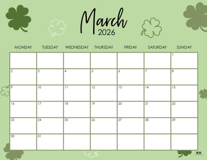 Printable Calendar March 2026 Starting Monday