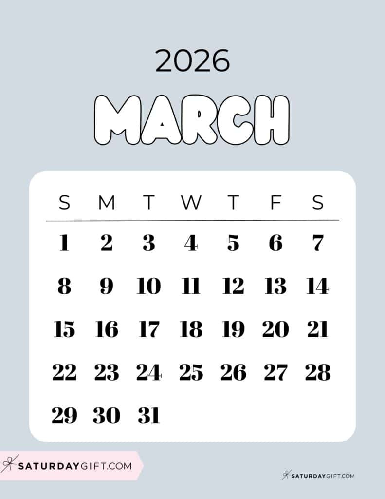 March 2026 Calendars - 23 Cute Free Printable Pdfssaturdaygift with regard to Cute March 2026 Calendar