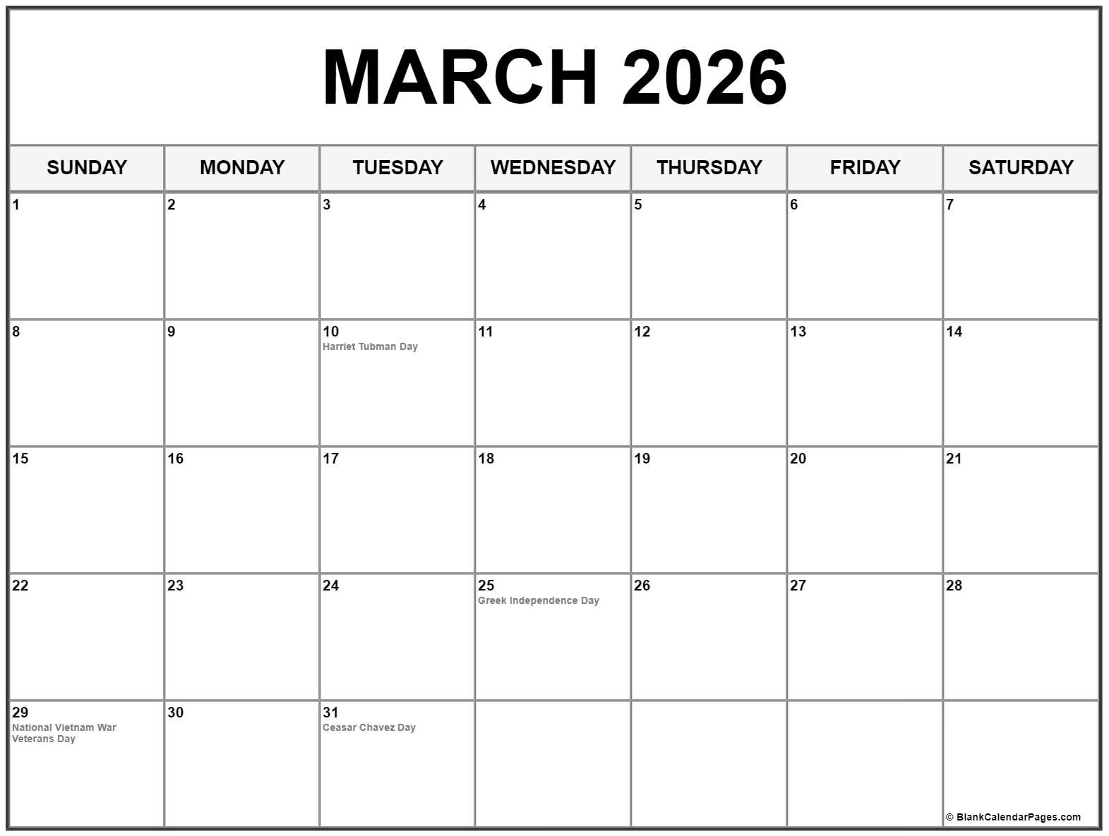 March 2026 With Holidays Calendar with regard to March 2026 Us Calendar