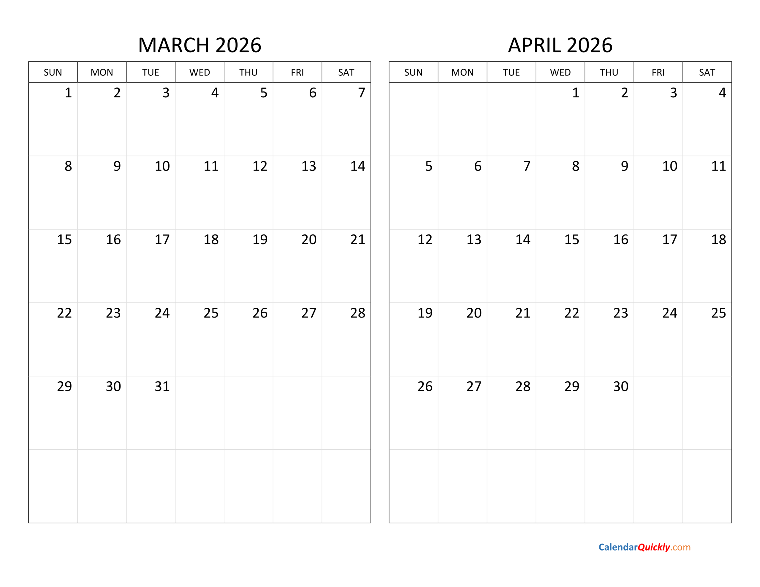March And April 2026 Calendar | Calendar Quickly throughout Calendar March April 2026