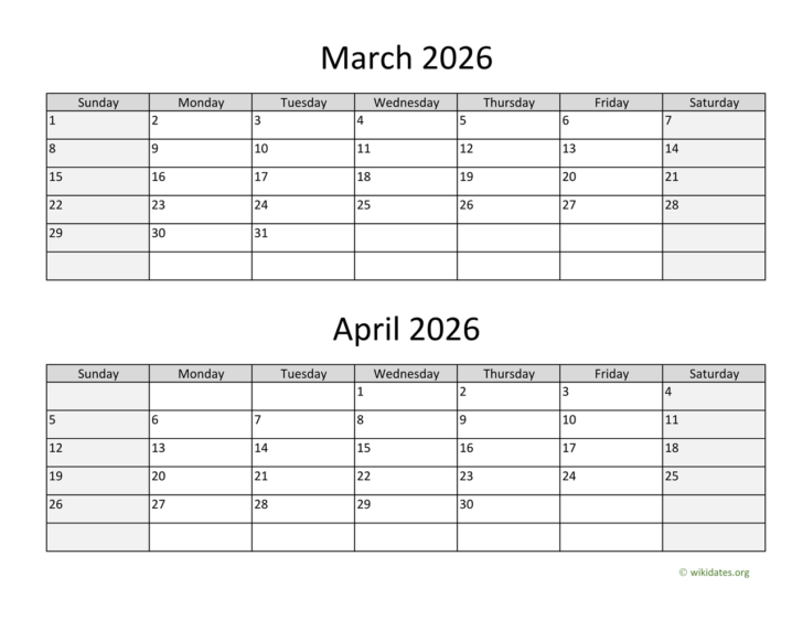 Feb March April 2026 Calendar