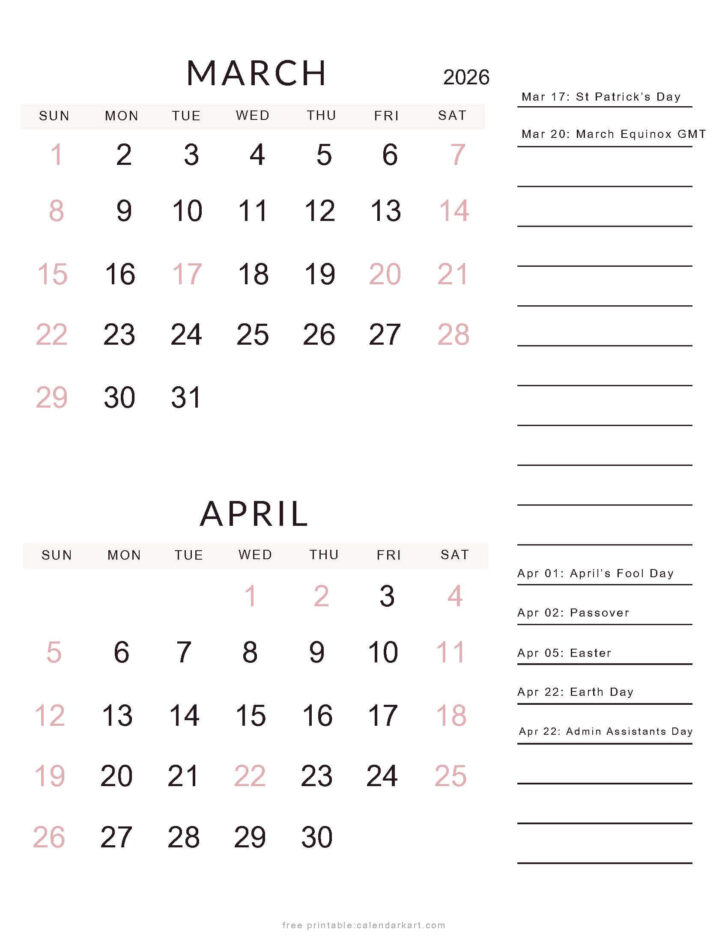 Free Printable Calendar April 2026 to March 2026 Free Printable Calendar April 2026 to March 2026