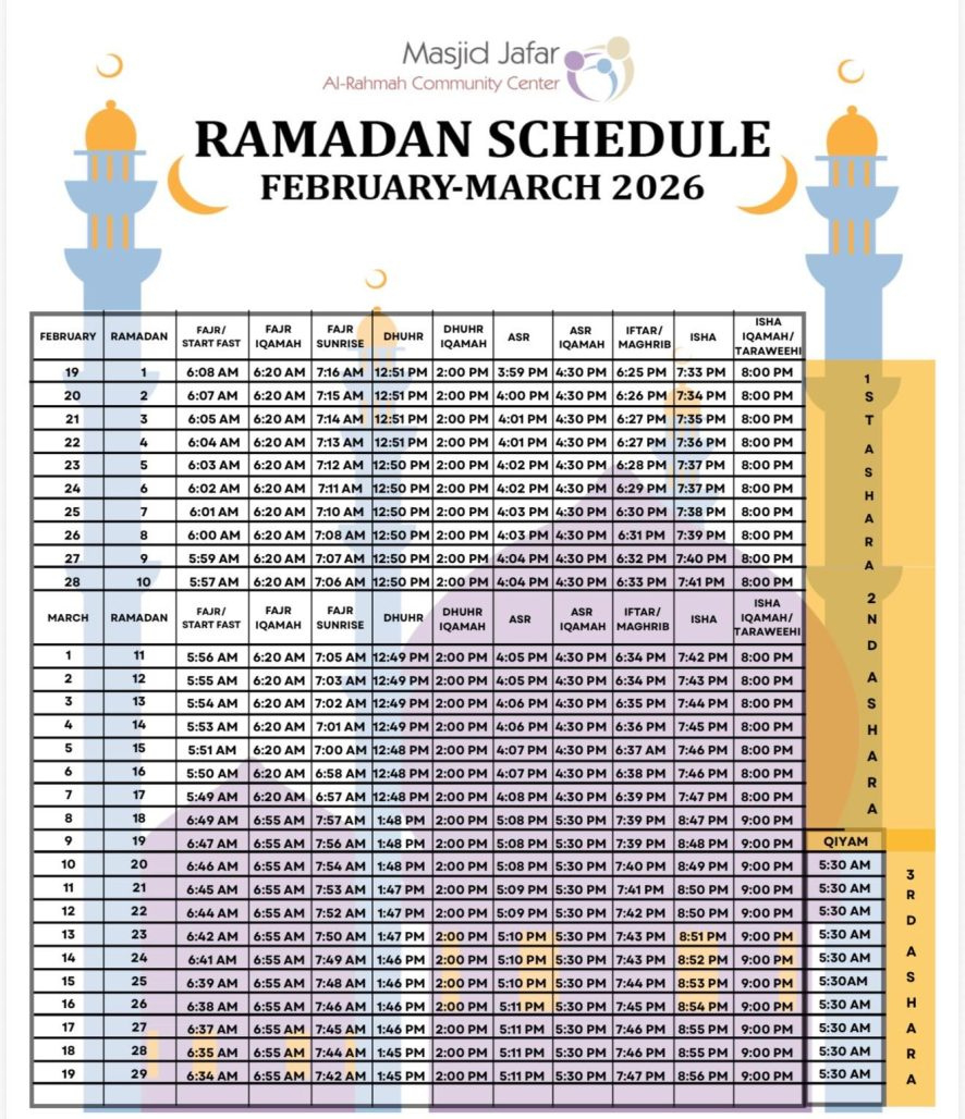 Masjid Jafar Community Center - Atlanta Based Masjid pertaining to Ramadan Calendar 2026 Atlanta Ga
