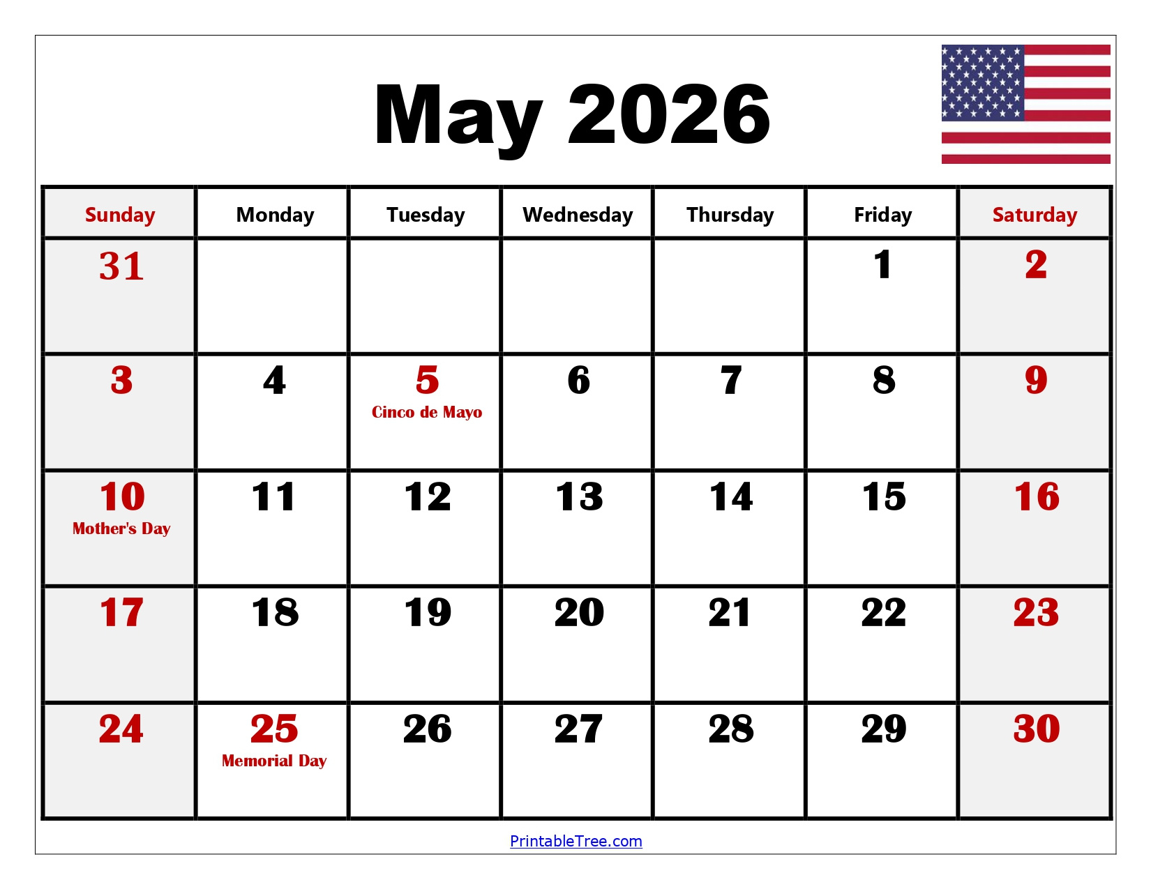 May 2026 Calendar Printable Pdf With Holiday Templates Free in March April May 2026 Printable Calendar