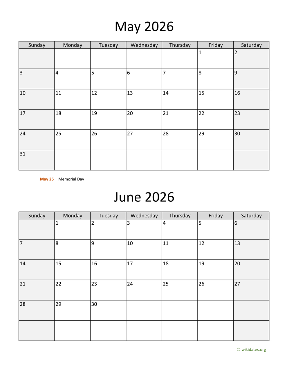 May And June 2026 Calendar | Wikidates throughout March April May June 2026 Calendar