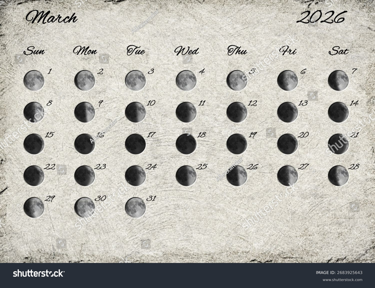 Moon Phases Calendar March 2026 Old Stock Photo 2683925643 pertaining to Lunar Calendar March 2026