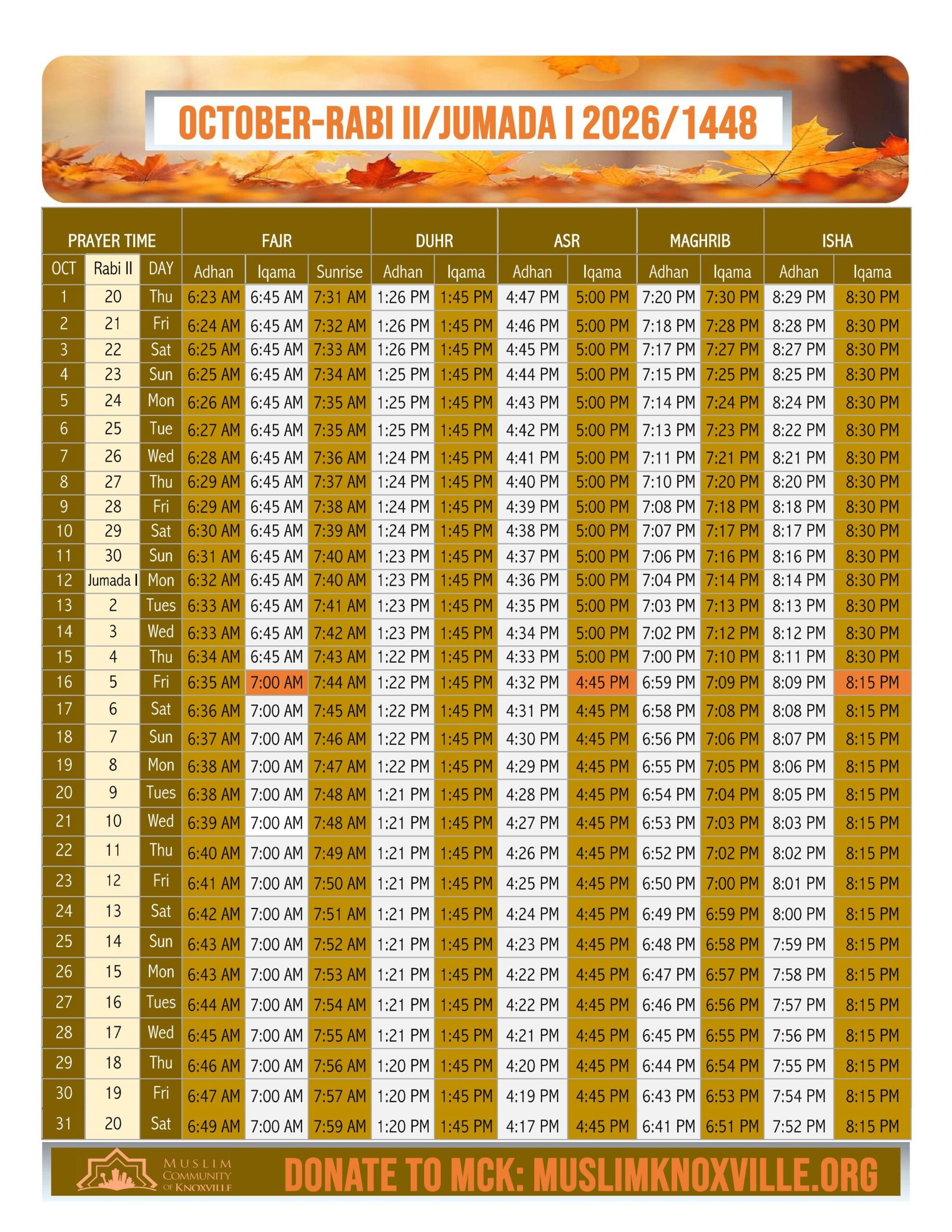 Prayers And Jumu'Ah - Muslim Community Of Knoxville with regard to Fairfax Ramadan Calendar 2026