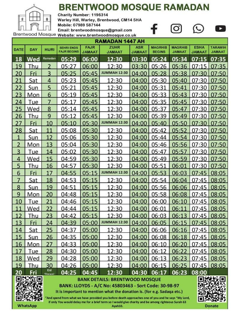 Ramadan 2026 | Brentwood Mosque inside Ramadan 2026 Calendar Houston