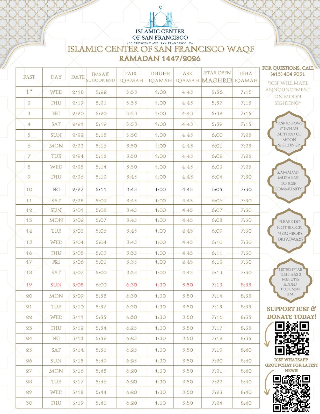 Ramadan 2026 — Islamic Center Of San Francisco intended for Ramadan 2026 Calendar New York