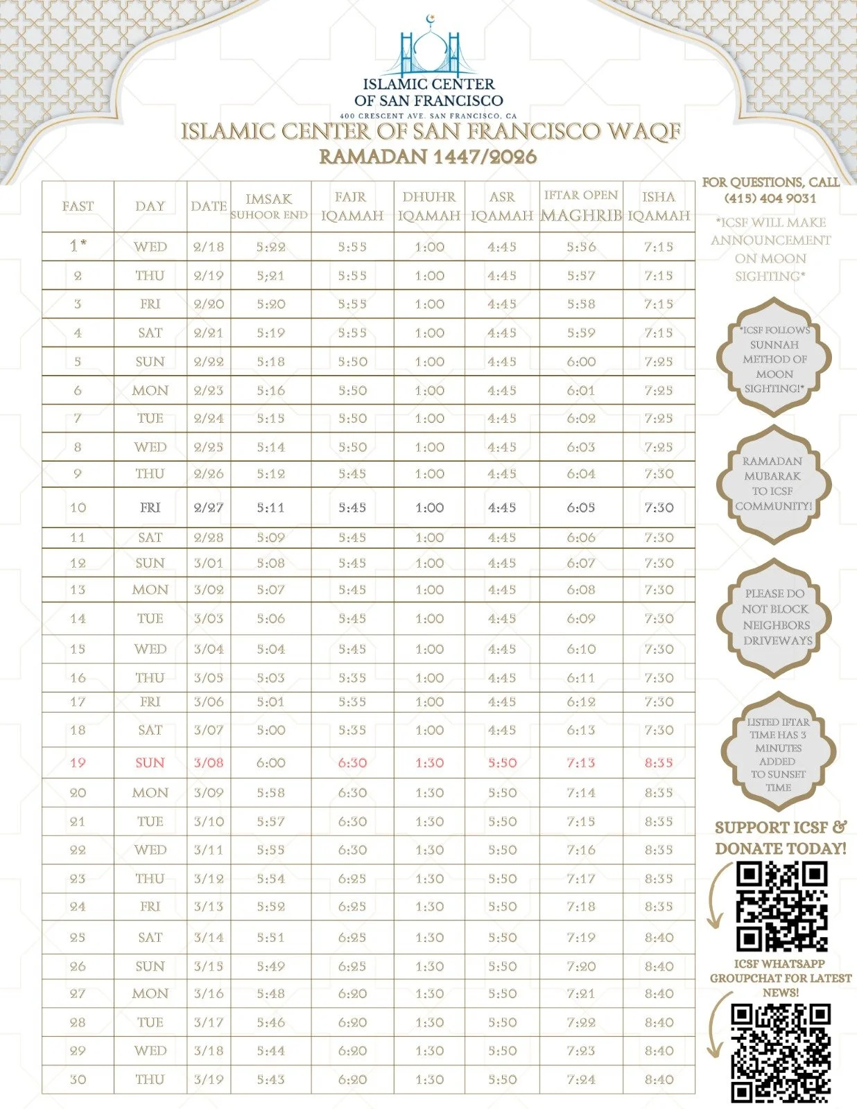 Ramadan 2026 — Islamic Center Of San Francisco within Ramadan Calendar 2026 Ny