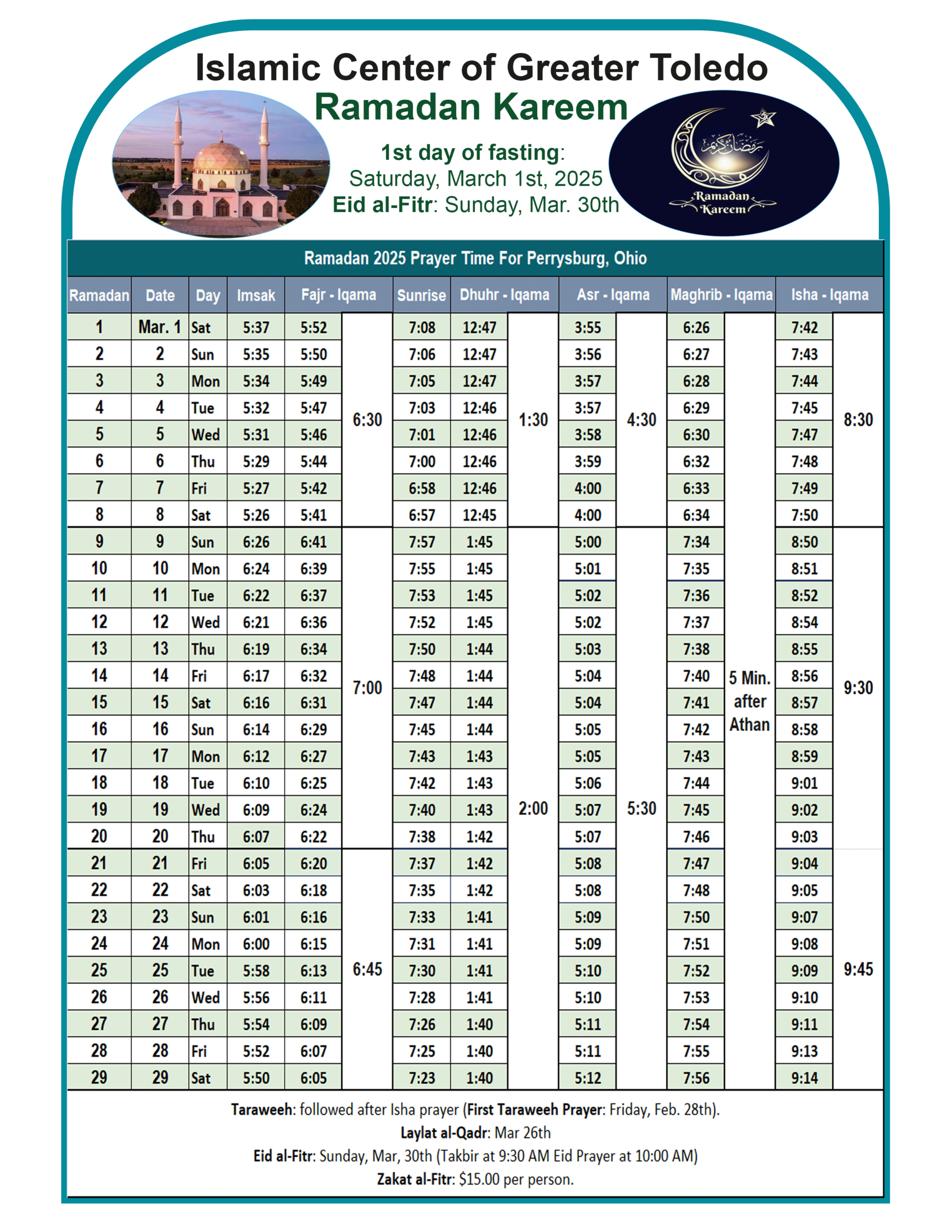 Ramadan 2026 - The Islamic Center Of Greater Toledo regarding Nyc Ramadan Calendar 2026