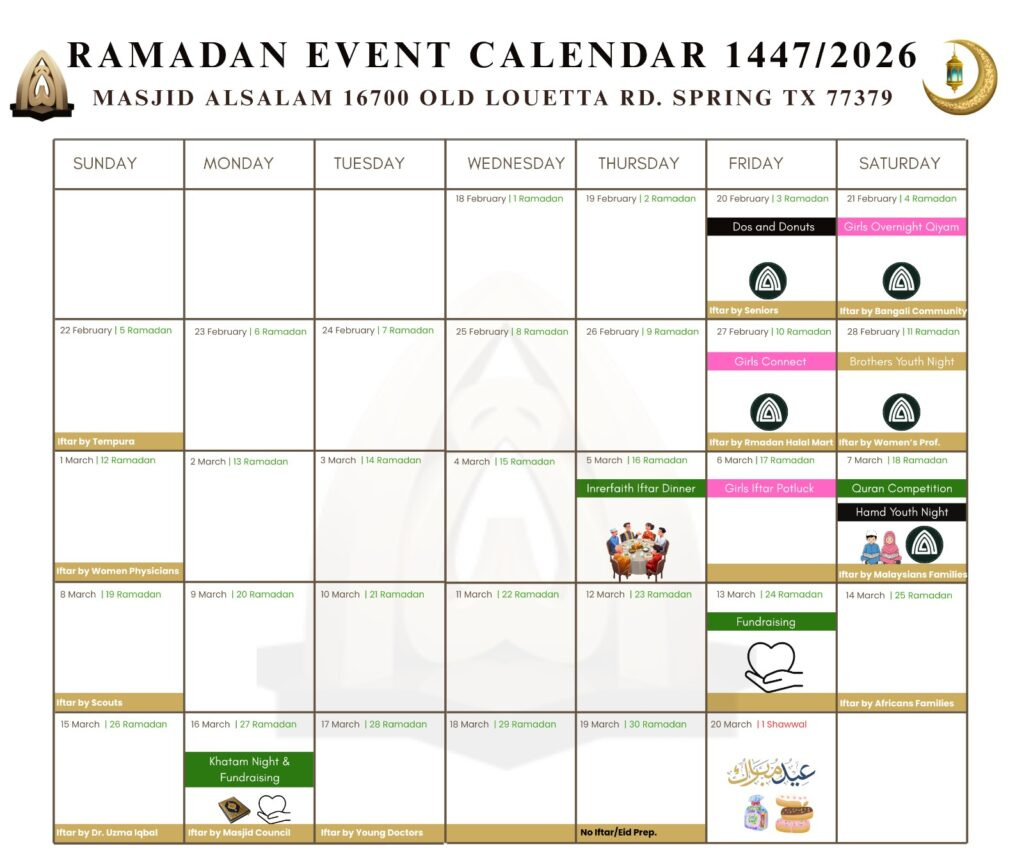 Ramadan At Masjid Alsalam – Masjid Alsalam with Houston Ramadan 2026 Calendar