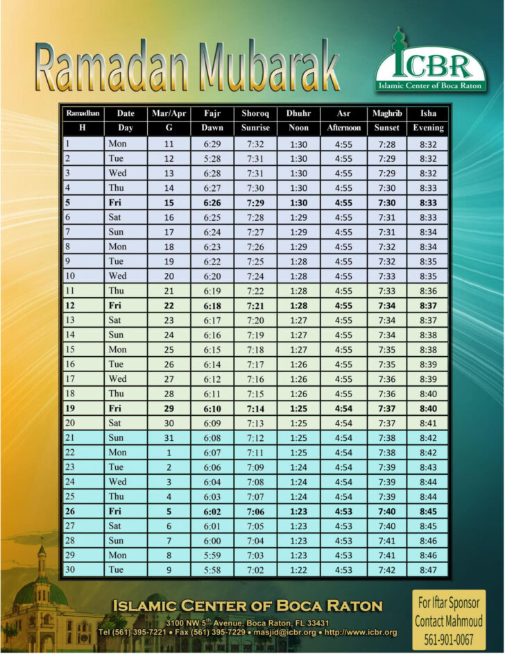Ramadan Calendar 2026 Florida