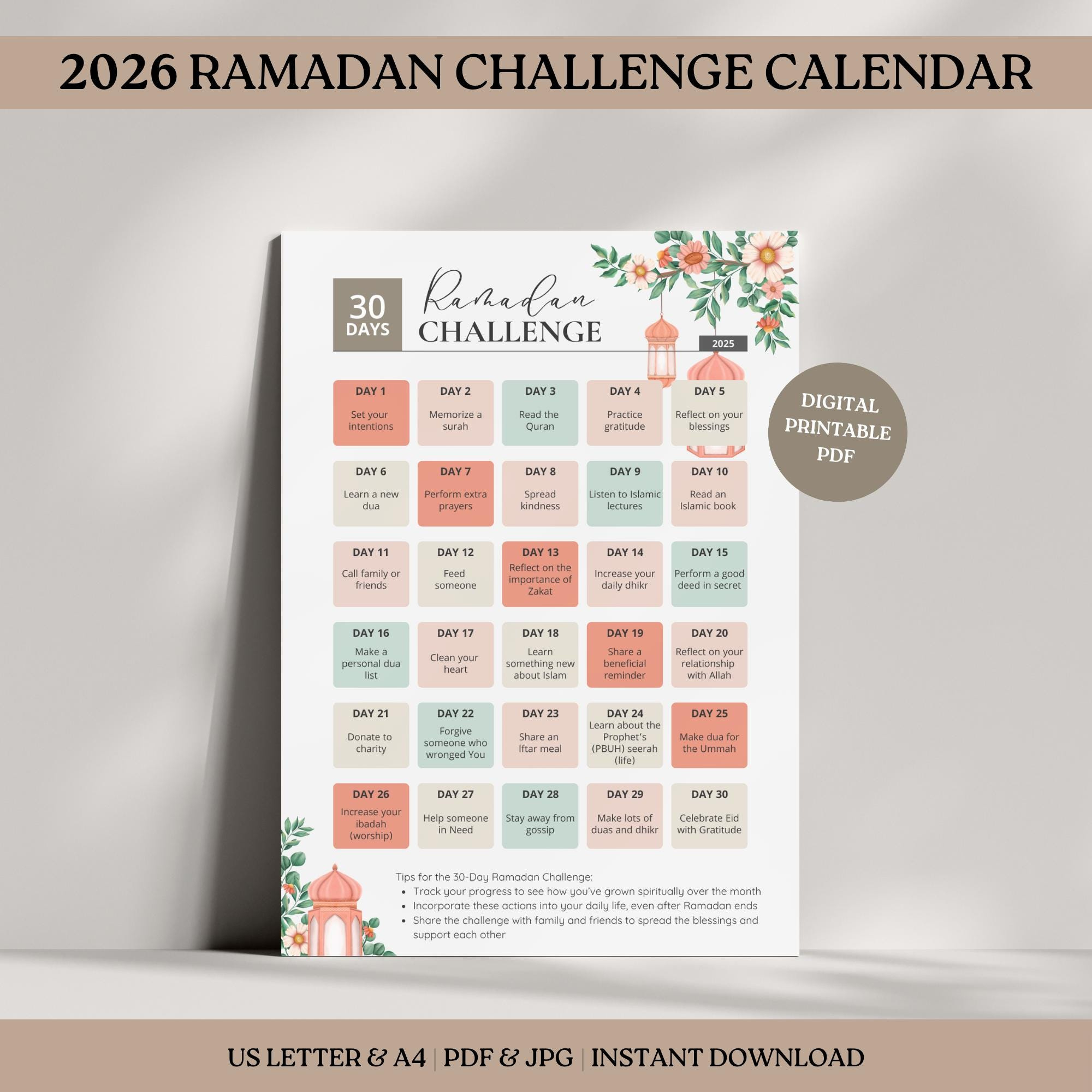 Ramadan Challenge Calendar 2026: Islamic Habit Tracker (Digital intended for Ramadan Calendar 2026 Illinois