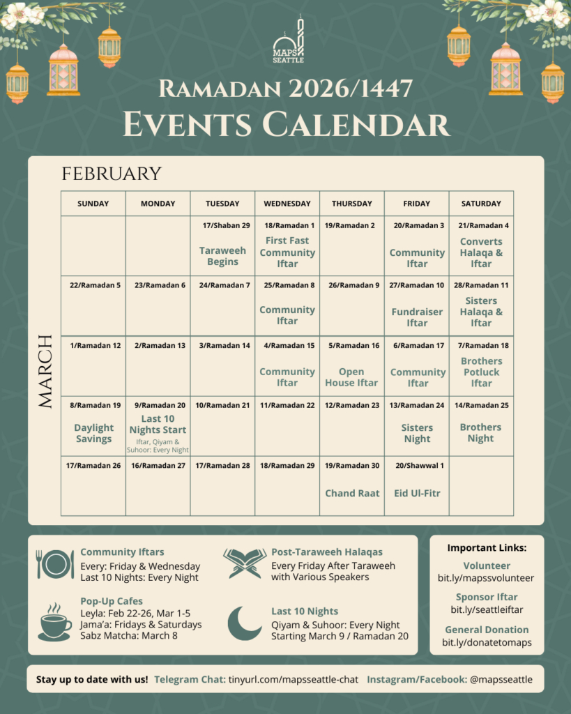 Ramadan Seattle - Maps with Ramadan Calendar 2026 Seattle